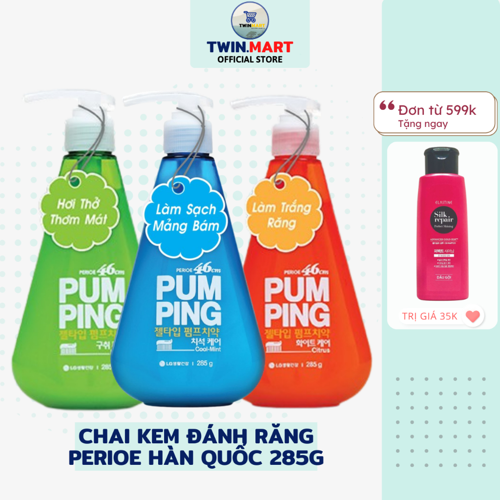 Chai Kem Đánh Răng Perioe Pumping Hàn Quốc Cool Mint bạc hà – Herb thảo dược – Citrus Cam