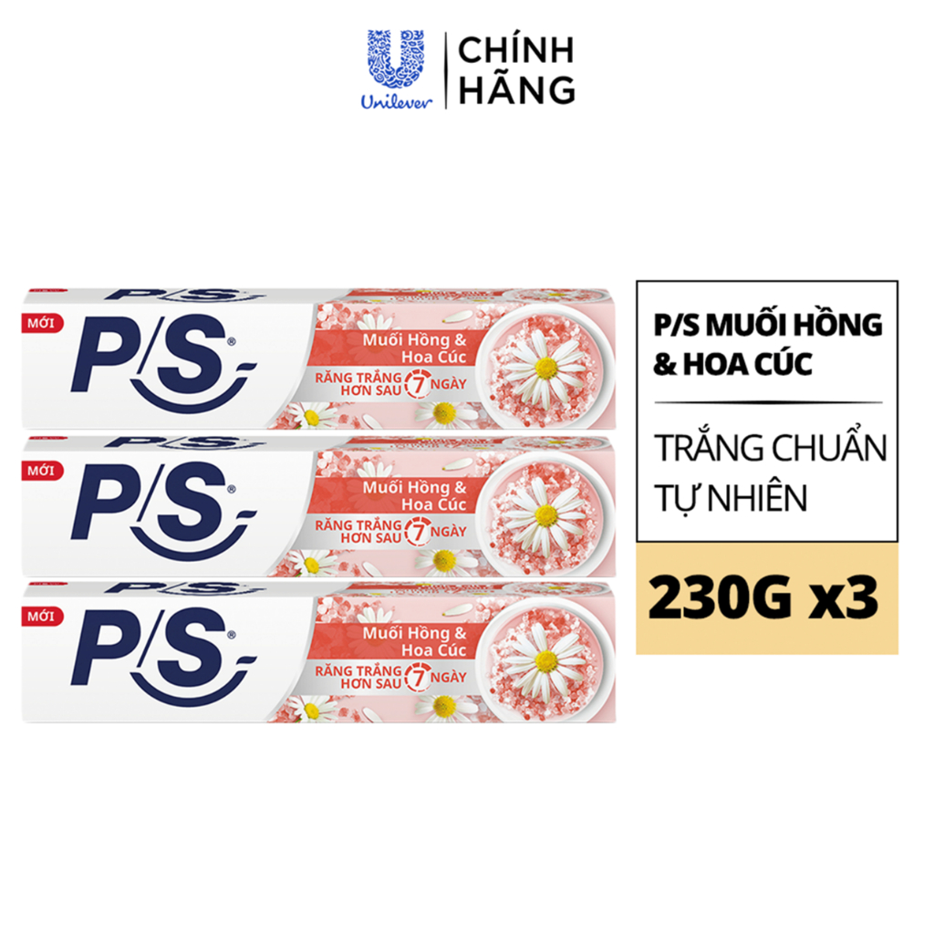 Bộ 3 Kem Đánh Răng P/S Muối Hồng Hoa Cúc Răng Trắng Hơn Sau 7 ngày 230g/hộp