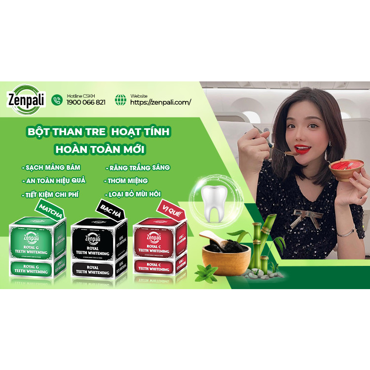 Bột Trắng răng Royal Teeth Whitening Zenpali phiên bản mới Vị Bạc Hà – Matcha 20 gram- (Tặng 1 bàn chải điện)