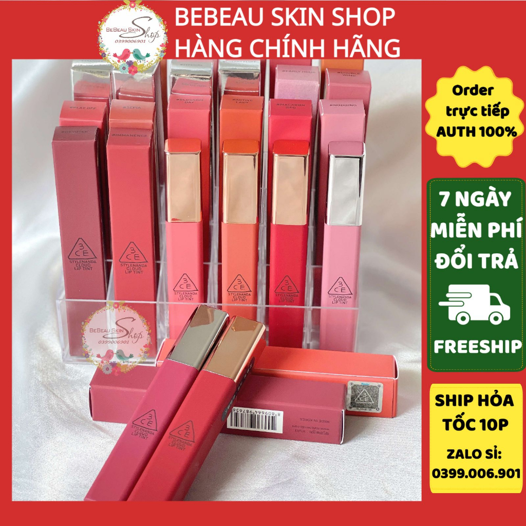 Son kem 3ce Cloud Lip Tint [ BEBEAU ] Son 3CE Mịn Nhẹ Như Mây Macaron Red Needful Immanence Live A Little Peach Tease