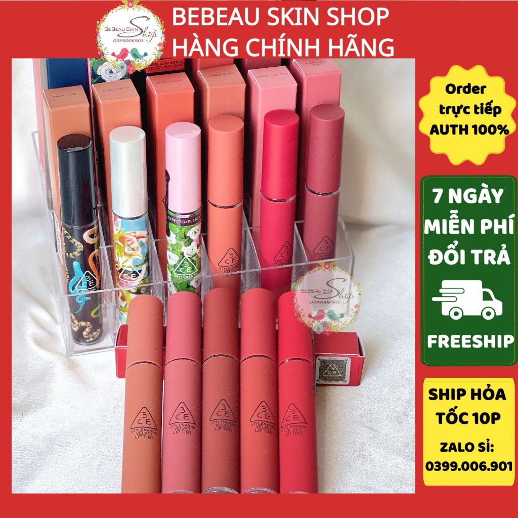 Son kem 3CE Velvet Lip Tint [ BEBEAU ] Son Kem Lì 3CE Mịn Màng Như Nhung Definiton Bitter Hour Walk n talk Taupe Child