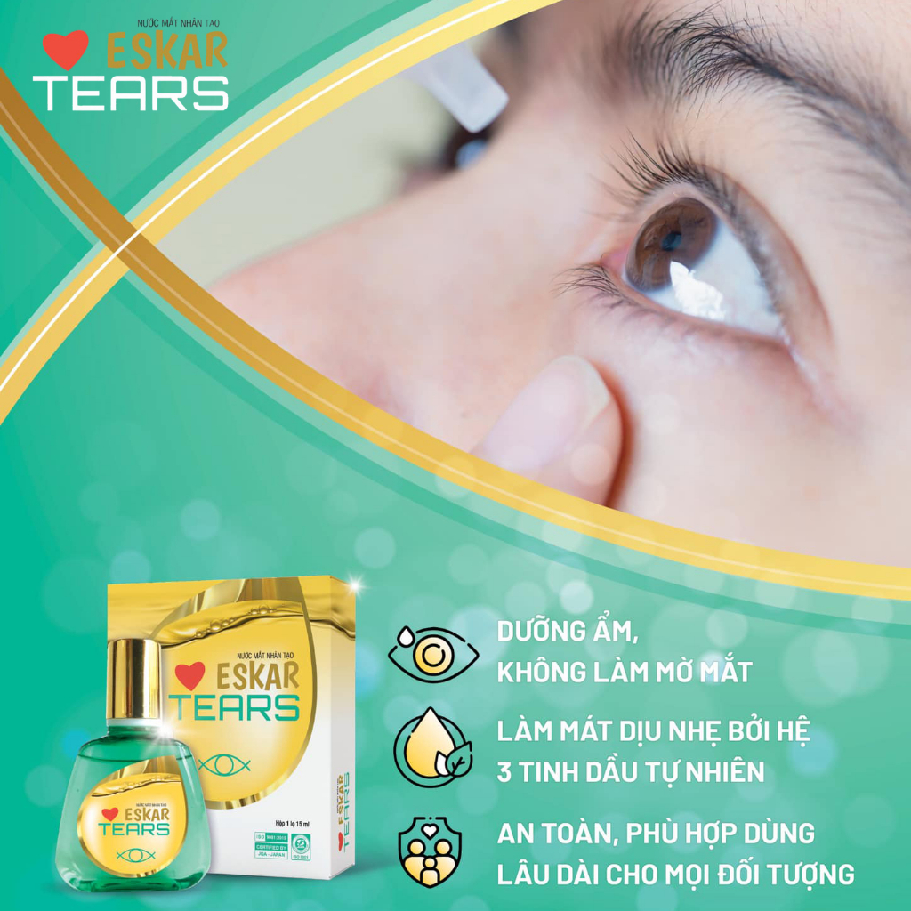 Nước mắt nhân tạo Eskar Tear – Thuốc nhỏ mắt giảm khô, bảo vệ và phục hồi mắt, giảm kích ứng mắt – Lọ 15ml