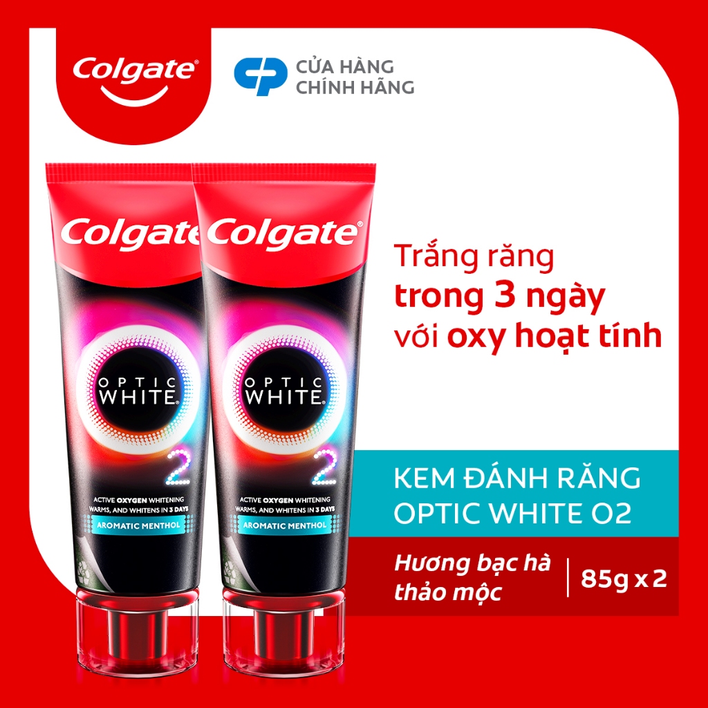 Bộ 2 Kem Đánh Răng Colgate trắng răng TRONG 3 NGÀY Optic White O2 với Oxy Hoạt Tính 85g/tuýp