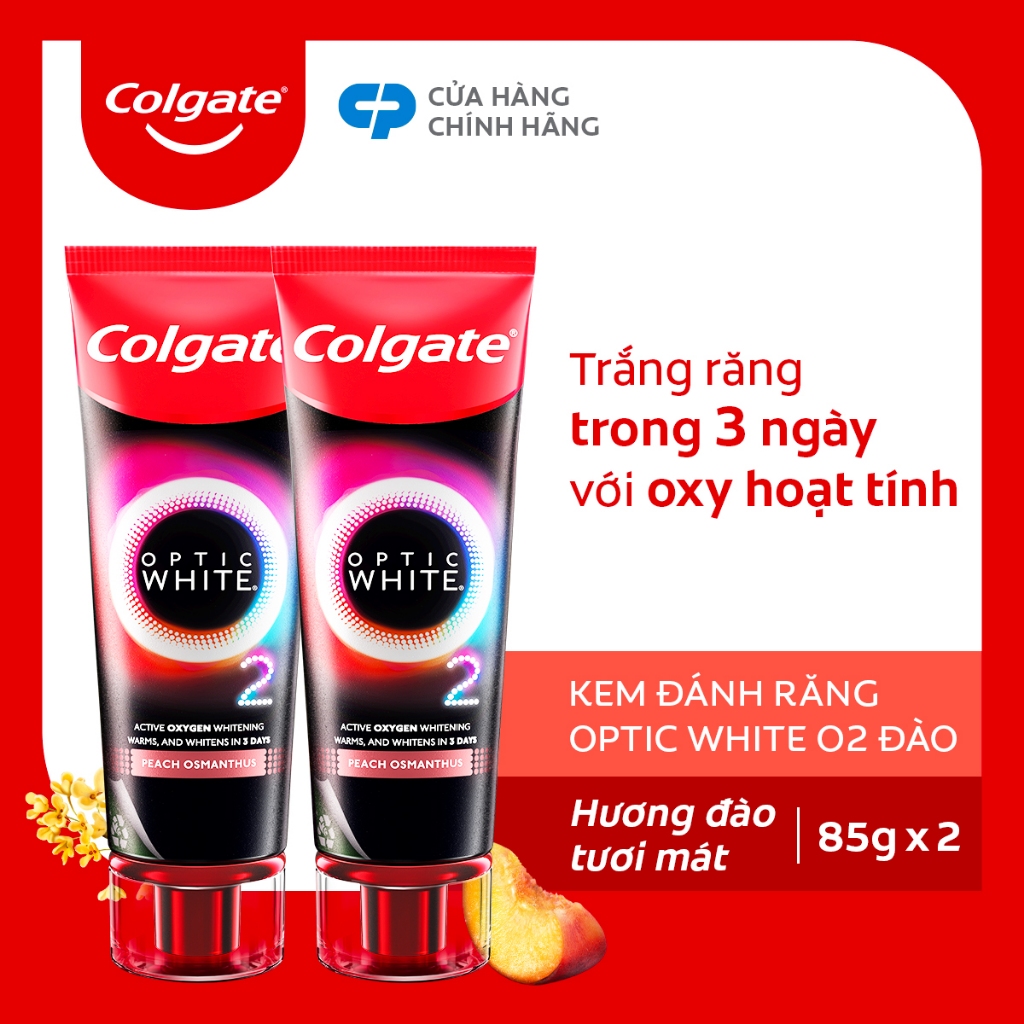 Bộ 2 Kem Đánh Răng Colgate trắng răng TRONG 3 NGÀY Optic White O2 với Oxy Hoạt Tính 85g/tuýp