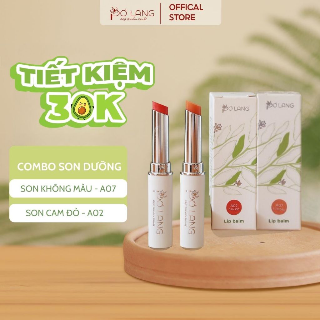 Combo Son dưỡng môi Pơ Lang dưỡng mềm , Môi xinh từ Son Gấc + Son Bơ