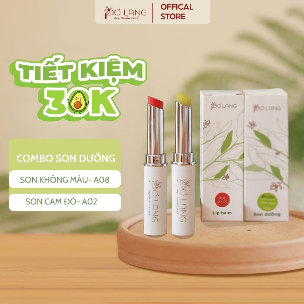Combo Son dưỡng môi Pơ Lang dưỡng mềm , Môi xinh từ Son Gấc + Son Bơ