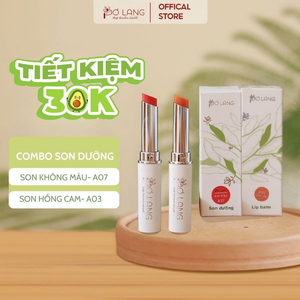 Combo Son dưỡng môi Pơ Lang dưỡng mềm , Môi xinh từ Son Gấc + Son Bơ