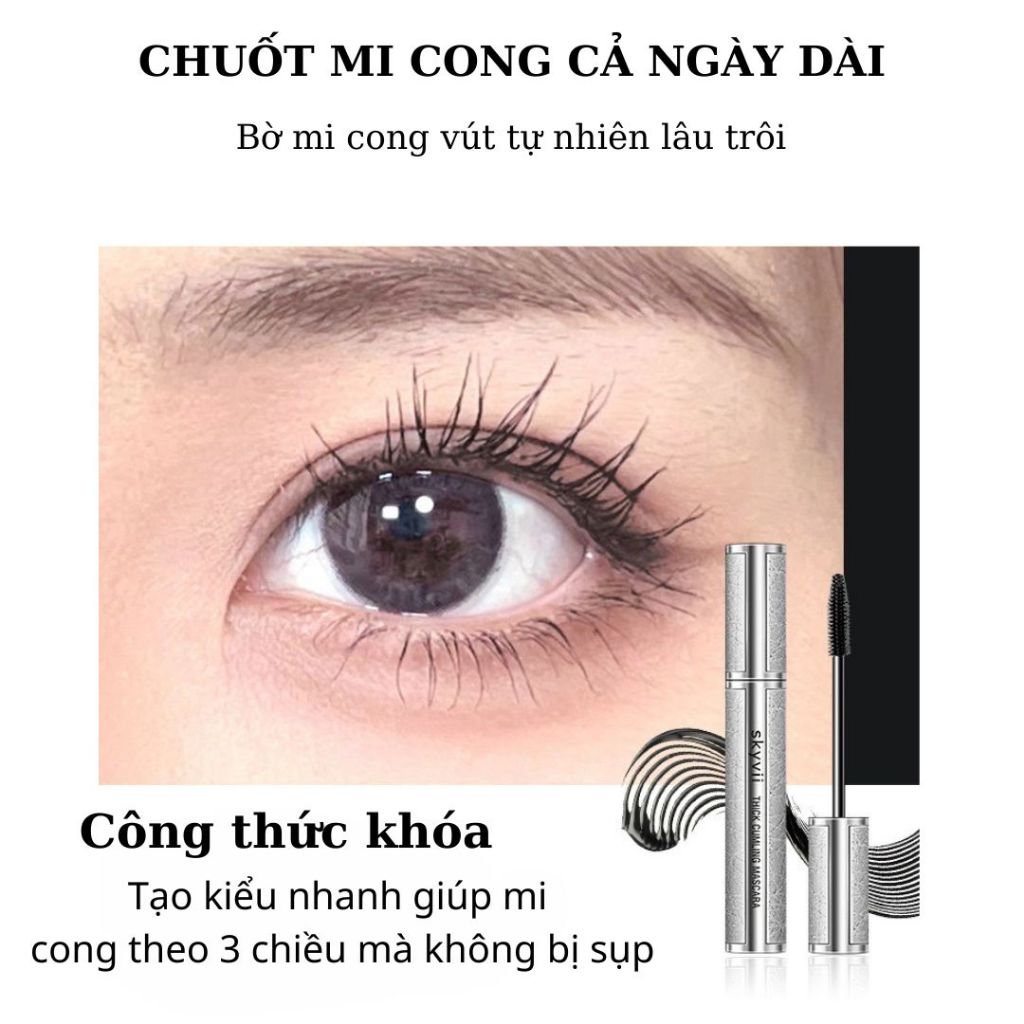 Chuốt mi SKYVII cong siêu mảnh, Mascara lâu trôi chống nước giúp mi dài tơi tự nhiên