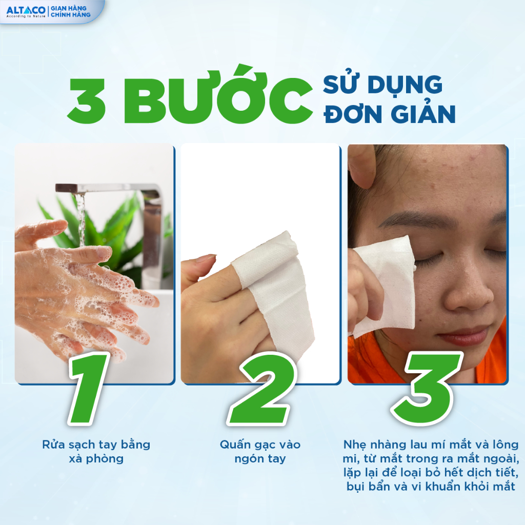 Gạc Mắt Altawell Eyelid Làm Sạch Giảm Kích Ứng Mắt Bờ Mi Với Chiết Xuất Trà Xanh Tràm Trà – Hộp 20 gói