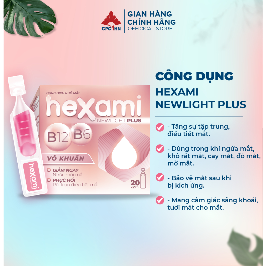 Dung dịch nhỏ mắt Hexami Newlight Plus giảm mỏi điều tiết mắt Hộp 20 Ống