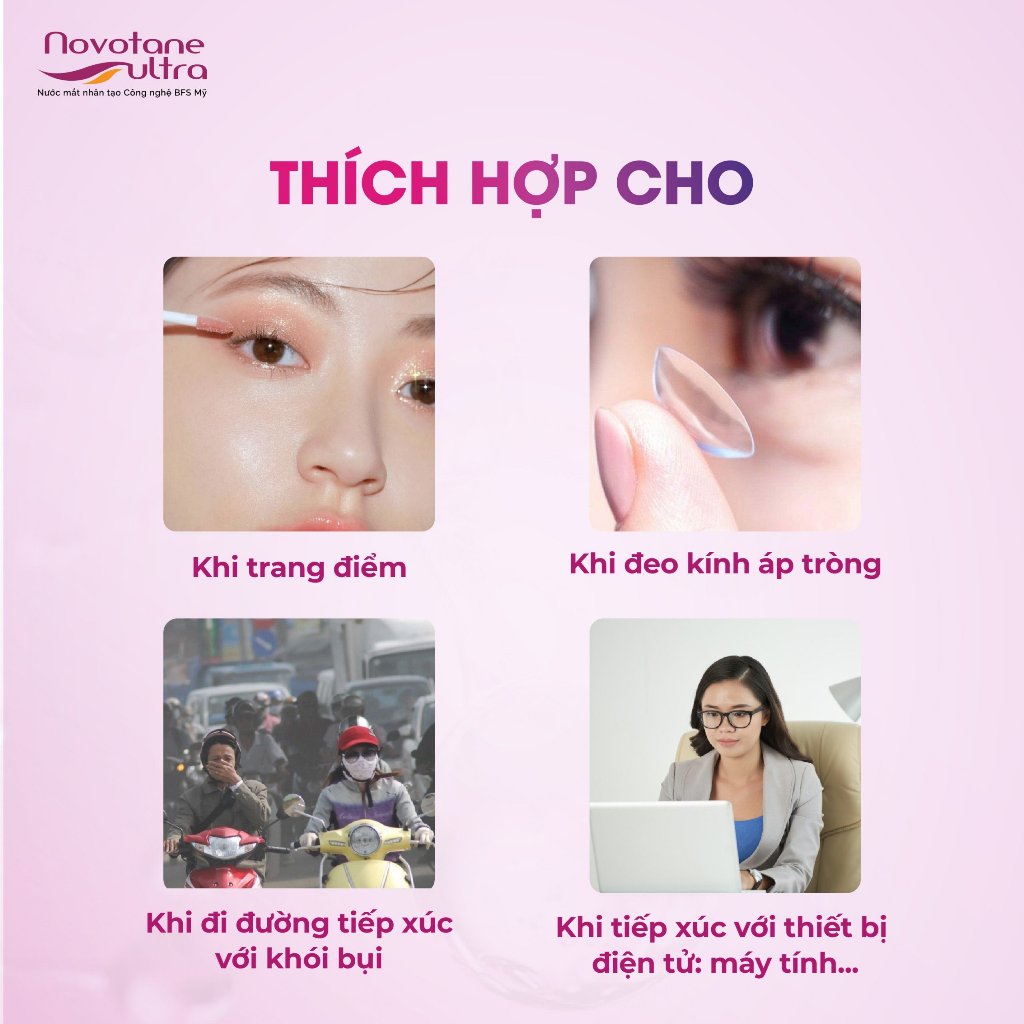 Nước Nhỏ Mắt Lens/Trang điểm Cấp Ẩm 2 Pha Cao Cấp Novotane Ultra-Dưỡng ẩm sâu, Giảm Khô Mỏi Mắt 10ml