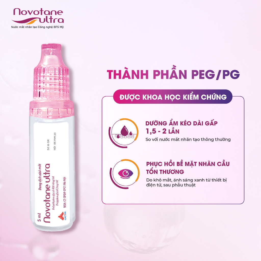 Nước Mắt Nhân Tạo Dưỡng Ẩm Mắt Hàng Ngày Novotane Ultra 5ml, Giảm Khô Mắt, Mỏi mắt, Mờ Mắt