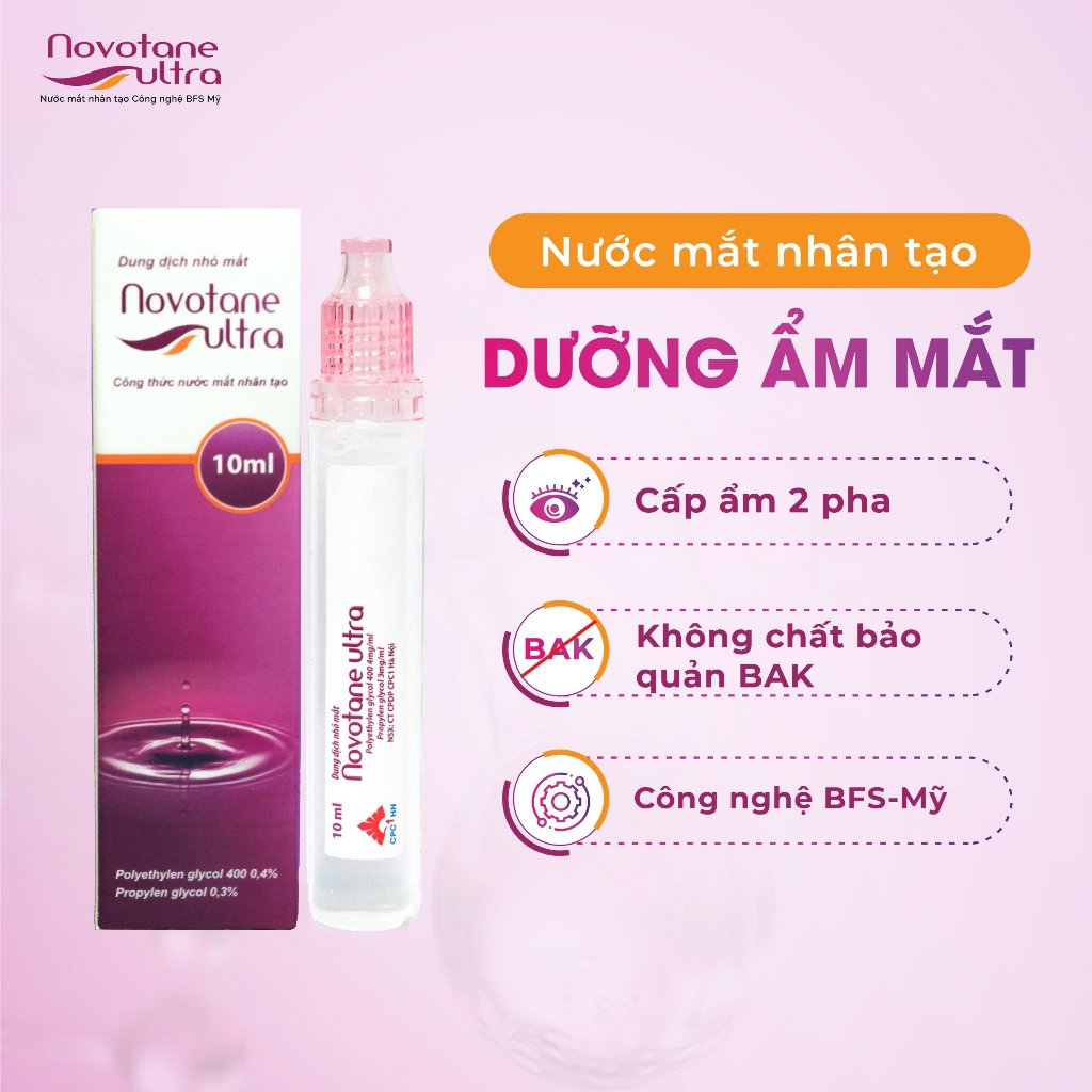 Nước Nhỏ Mắt Lens/Trang điểm Cấp Ẩm 2 Pha Cao Cấp Novotane Ultra-Dưỡng ẩm sâu, Giảm Khô Mỏi Mắt 10ml