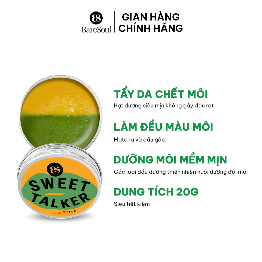 Bộ đôi giảm thâm môi, dưỡng ẩm căng mọng, làm hồng tự nhiên Baresoul Lip Balm & Mask 10g + Sweet Talker 20g