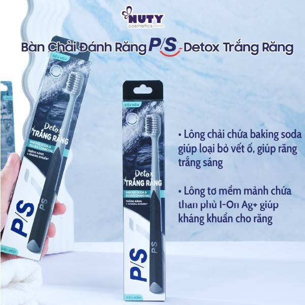 Bàn Chải Đánh Răng P/S Detox Sáng Răng Baking Soda&Silver Charcoal (1 cây) và Lông Tơ Siêu Mềm (Bộ 3 cây)