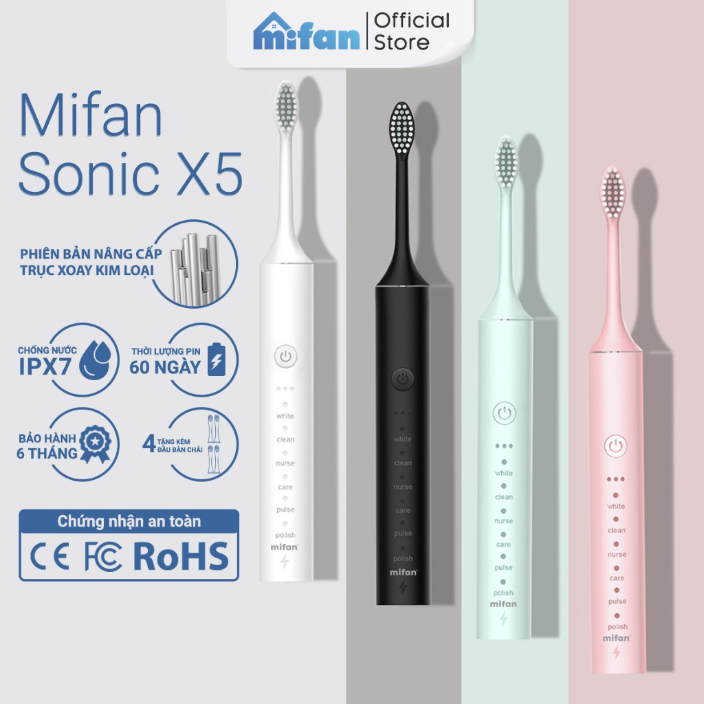 Bàn Chải Điện MIFAN Sonic X5 – Máy đánh răng sóng âm công nghệ Đức – Tặng kèm 3 đầu thay thế