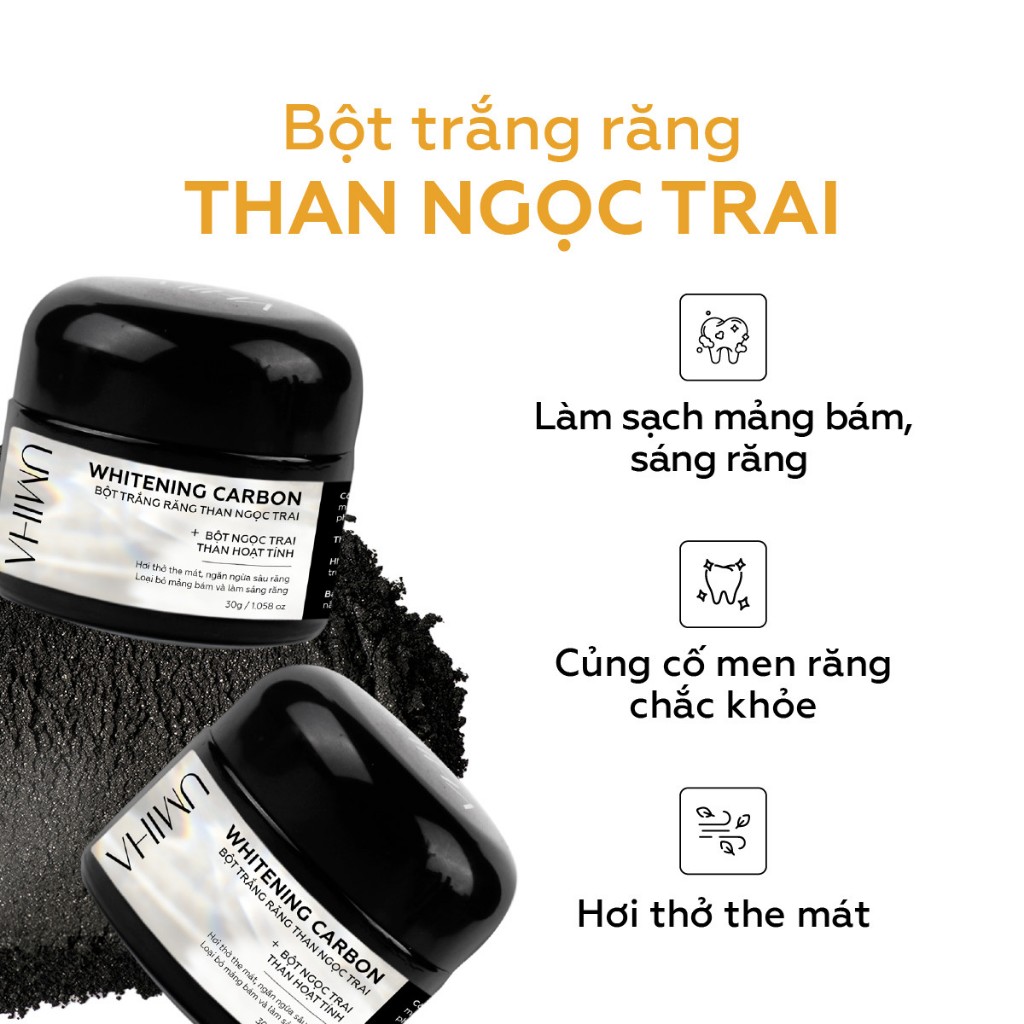 Bột trắng răng than Ngọc Trai UMIHA (30g) – Trắng răng với bột trắng răng thành phần Than hoạt tính, Canxi, Bột than tre