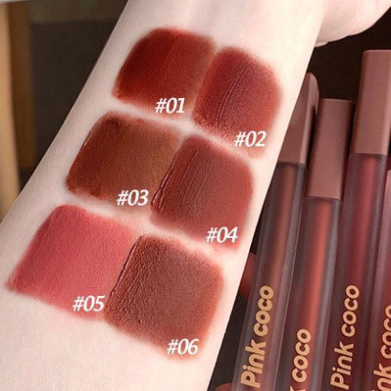 Son kem PINKCOCO vuông dài nắp đỏ CÓ ẢNH THẬT SHOP CHỤP dưỡng ẩm mềm mịn môi hiệu ứng mờ lì xinh xắn