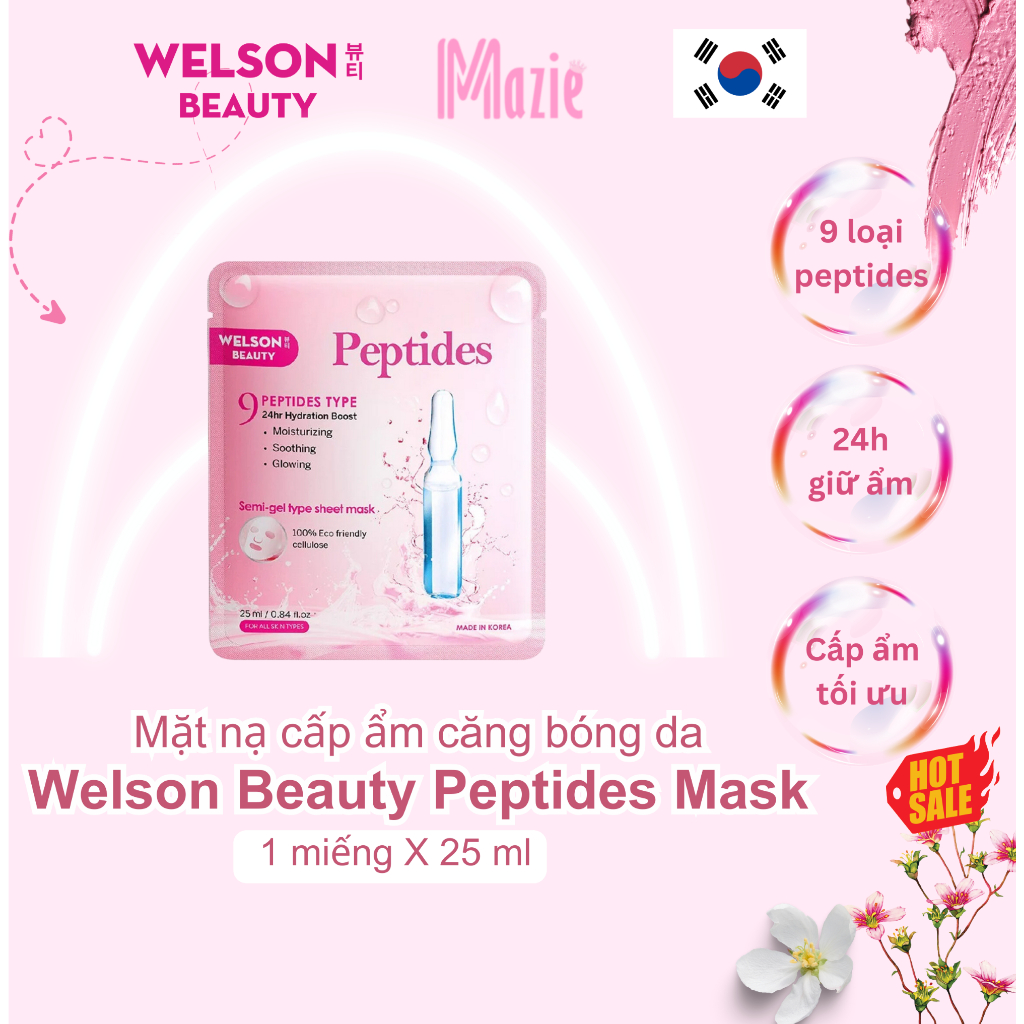 Mặt Nạ Peptides Dưỡng Ẩm Căng Bóng Da Welson Beauty 1 miếng x 25ml