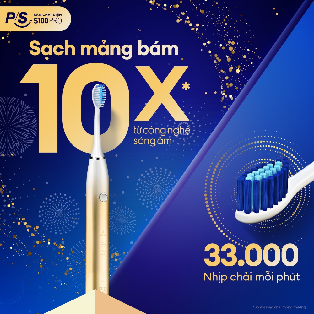 Bàn Chải Điện P/S S100 PRO – Công Nghệ Sóng Âm, Chải Sạch Mảng Bám Tới 10X