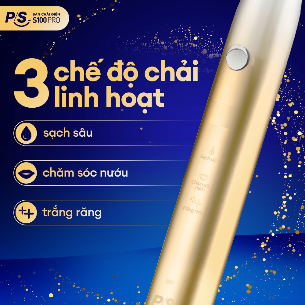 Bàn Chải Điện P/S S100 PRO – Công Nghệ Sóng Âm, Chải Sạch Mảng Bám Tới 10X