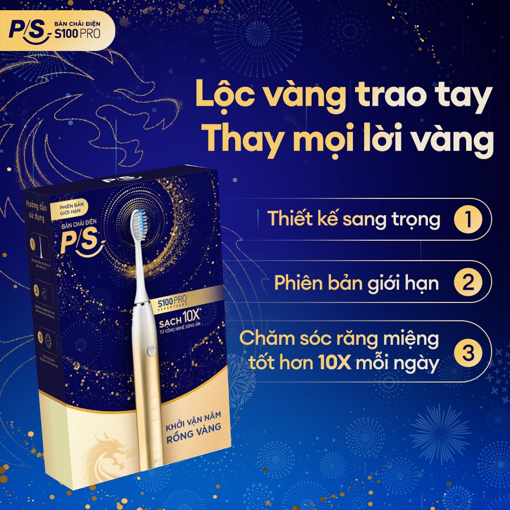 Bàn Chải Điện P/S S100 PRO – Công Nghệ Sóng Âm, Chải Sạch Mảng Bám Tới 10X