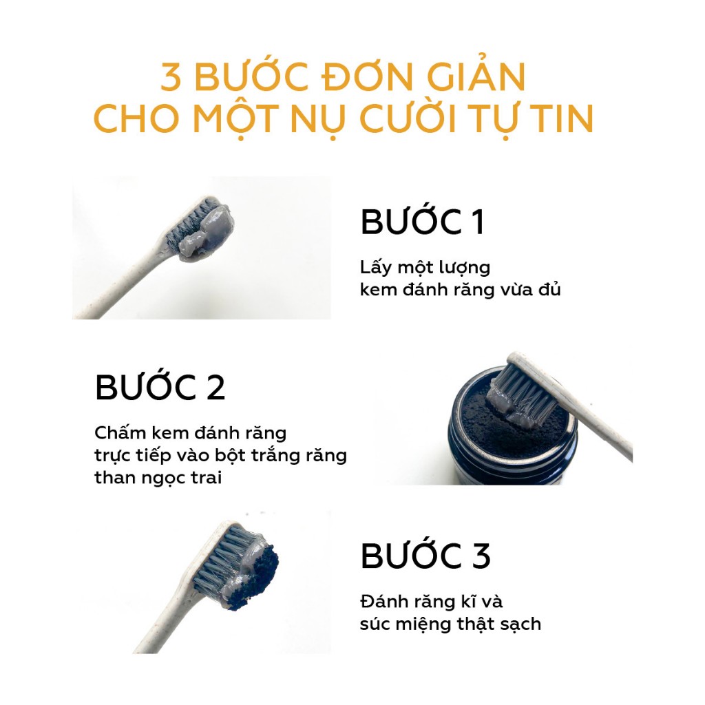 Trắng răng than Ngọc Trai UMIHA (30g) – Bột trắng răng thành phần Than hoạt tính, Canxi, Bột than tre