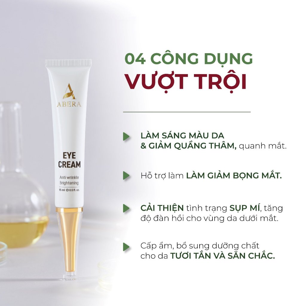 Kem Mắt Abera 15ml – Giảm Thâm Mắt, Bọng mắt, Nếp Nhăn Vùng Mắt, Cải Thiện Vùng Da Mắt Sáng Mịn