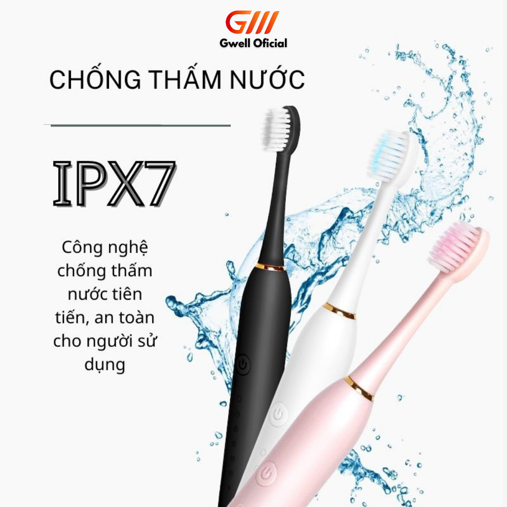 Bàn Chải Điện Đánh Răng GODWELL Chế Độ Rung Sóng Âm Lông Mềm Chống Nước IPX7 Dung Lượng Pin 800mah Kèm 4 Đầu Thay Thế