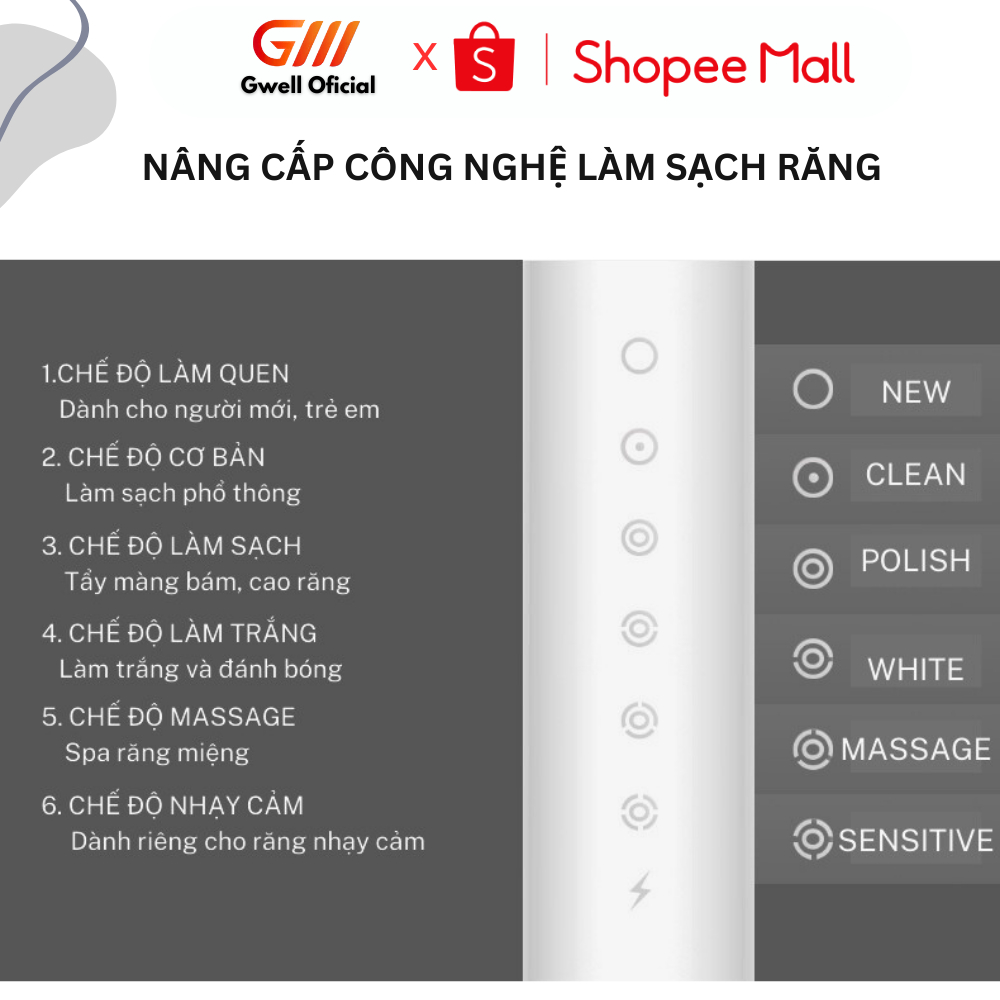 Bàn Chải Điện Đánh Răng GODWELL Chế Độ Rung Sóng Âm Lông Mềm Chống Nước IPX7 Dung Lượng Pin 800mah Kèm 4 Đầu Thay Thế