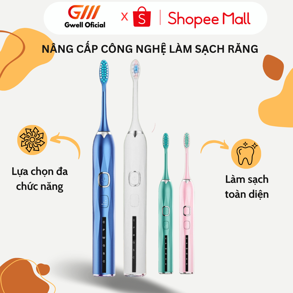 Bàn chải điện đánh răng đa năng GODWELL 5 tốc độ, bản nâng cấp mạnh mẽ nhất 2023, pin 1200MAH chống thấm nước