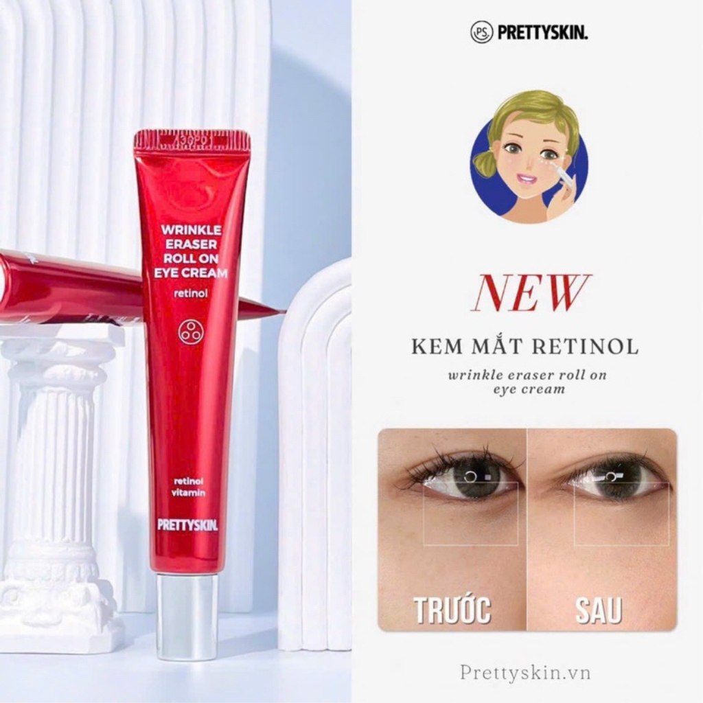 Kem dưỡng mắt Pretty Skin 30ml, kem mắt Retinol, giảm mờ thâm quầng mắt Prettyskin, cải thiện nếp nhăn