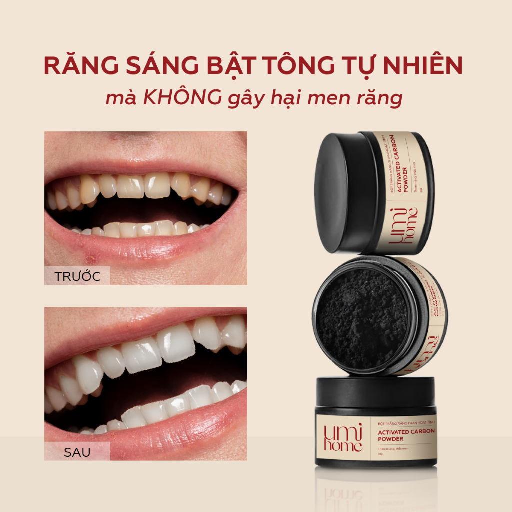 Bột than hoạt tính trắng răng UMIHOME (30g) – Bột trắng răng tự nhiên, sạch mảng bám, khử mùi răng miệng, ngừa sâu răng