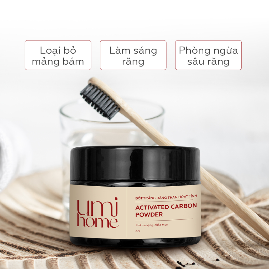 Bột than hoạt tính trắng răng UMIHOME (30g) – Bột trắng răng tự nhiên, sạch mảng bám, khử mùi răng miệng, ngừa sâu răng
