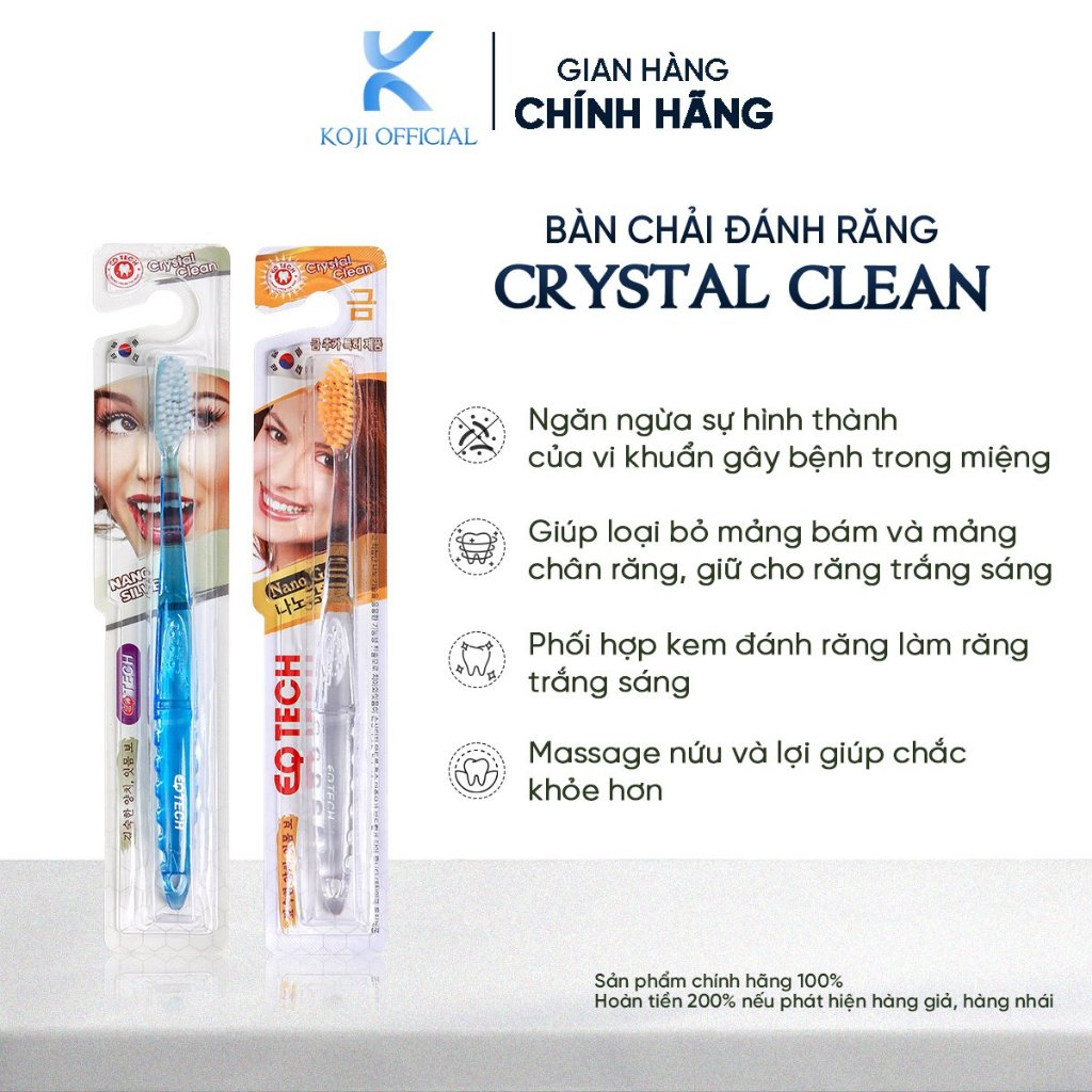 Bàn chải đánh răng CRYSTAL CLEAN EQ Tech chính hãng sợi tơ siêu mềm, khử mùi hôi miệng, bảo vệ nướu không bị chảy máu