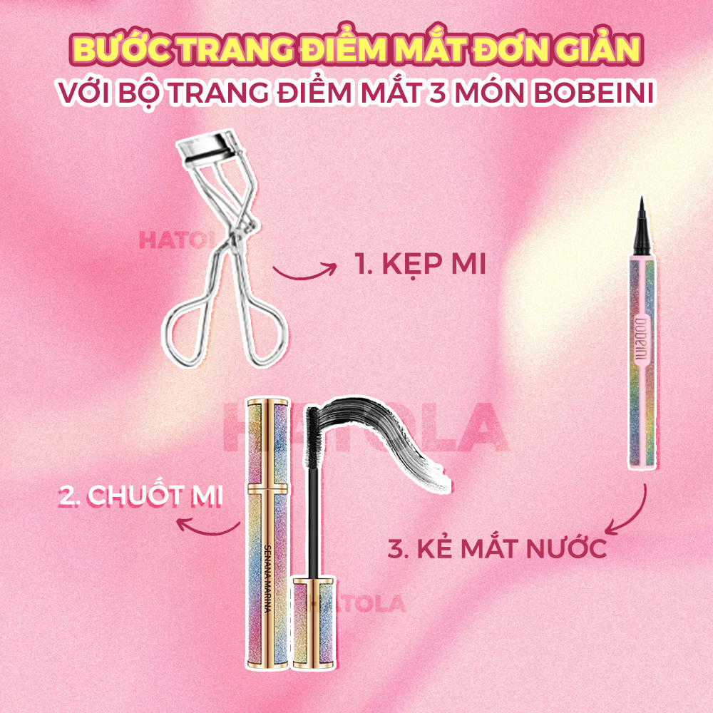 Bộ trang điểm mắt BOBEINI cuốn hút, Chuốt mi, Mascara, Kẻ mắt chống nước sợi mảnh siêu tiện lợi gọn nhẹ Hatola