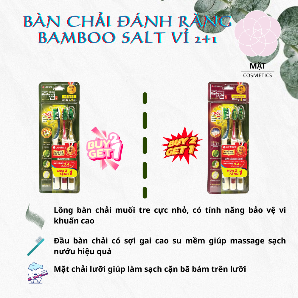 Bàn Chải Đánh Răng Bamboo Salt Shirinnee và In Mom Vỉ 2+1