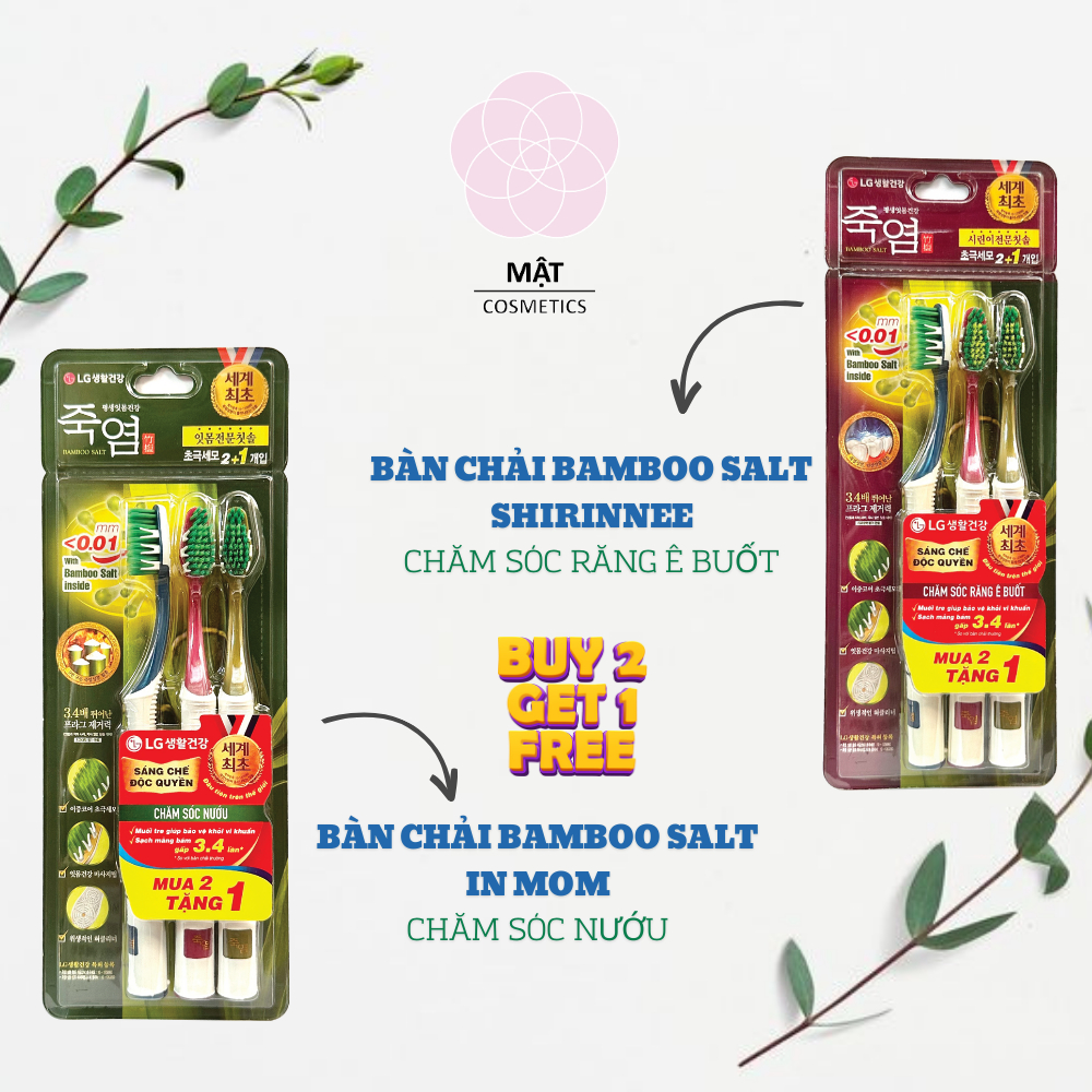 Bàn Chải Đánh Răng Bamboo Salt Shirinnee và In Mom Vỉ 2+1