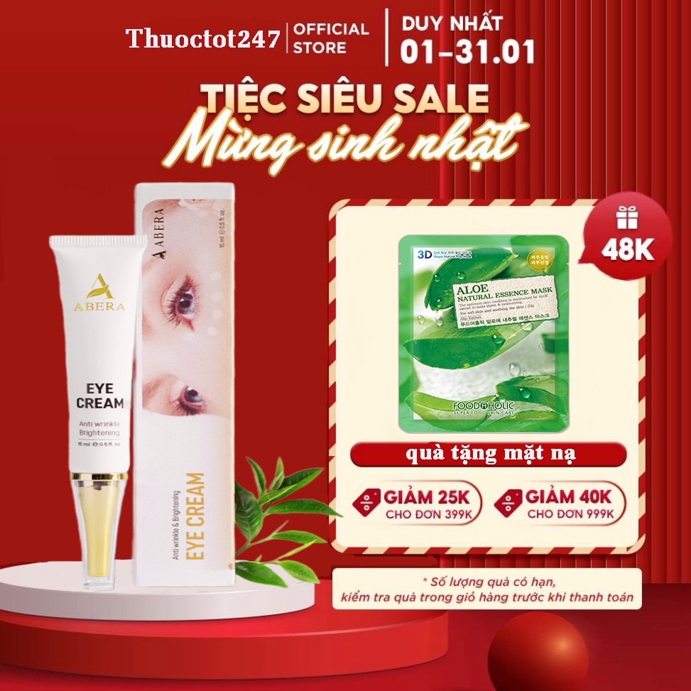 Kem thâm mắt Rena Abera giúp giảm thâm mắt, bọng mắt, nếp nhăn vùng mắt, làm cho vùng da mắt sáng mịn và đều màu 25g