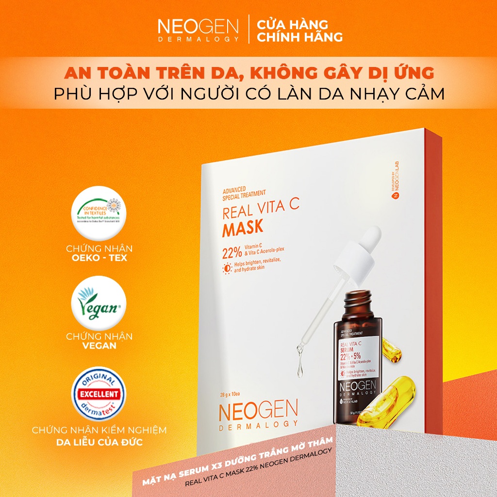 Combo 10 Mặt Nạ Serum x3 Dưỡng Trắng Mờ Thâm Neogen Real Vita C 22% Mask  28g giá tốt Tháng 06, 2024