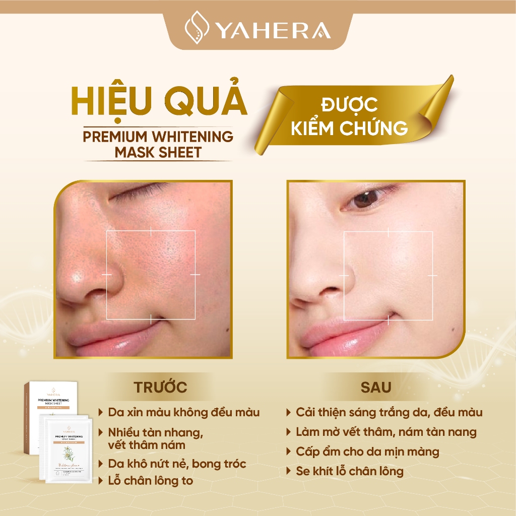 Hộp 10 Mặt nạ thạch nước dừa tươi dưỡng trắng da cao cấp YAHERA Premium Whitening Mask Sheet dưỡng ẩm, phục hồi da 25g