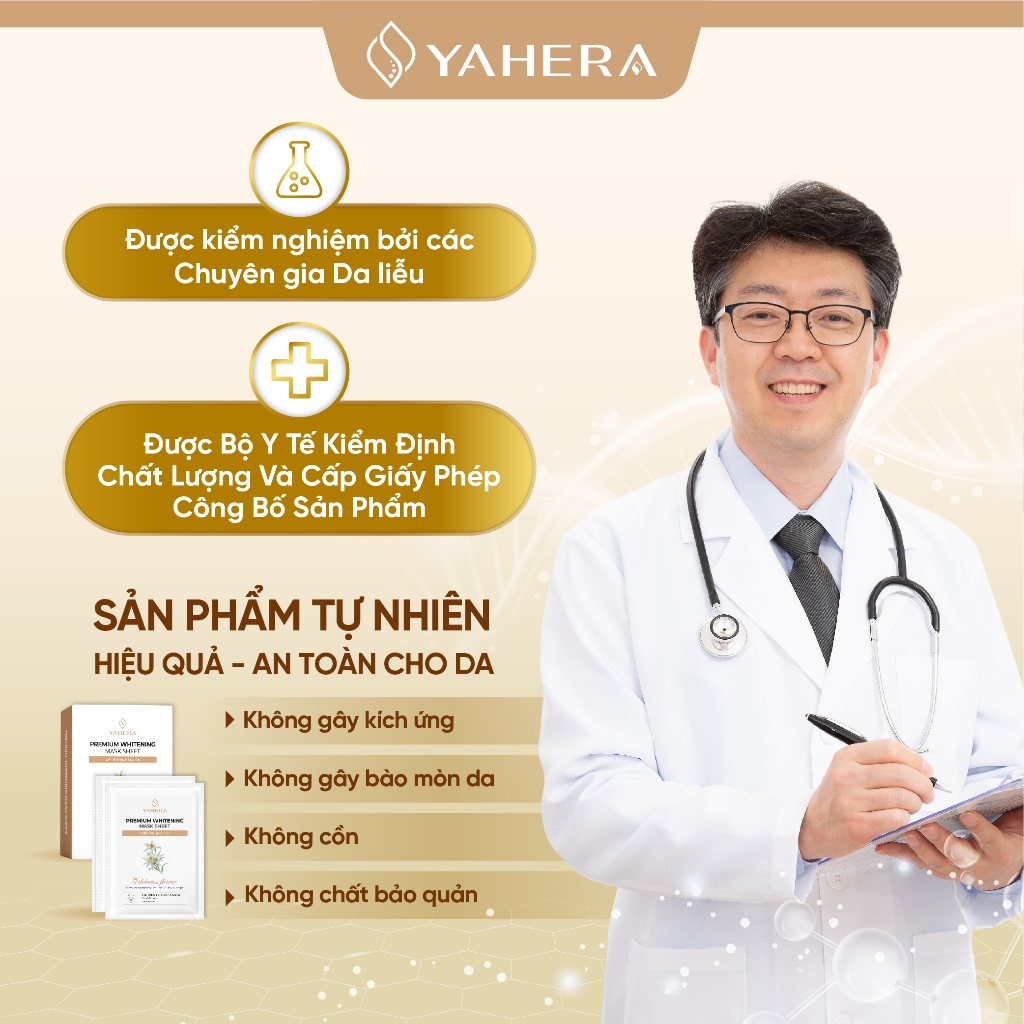 Hộp 10 Mặt nạ thạch nước dừa tươi dưỡng trắng da cao cấp YAHERA Premium Whitening Mask Sheet dưỡng ẩm, phục hồi da 25g