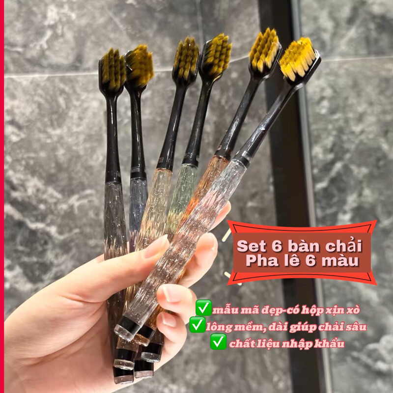 SET 6 CÁI KÈM HỘP Bàn chải đánh răng màu pha lê