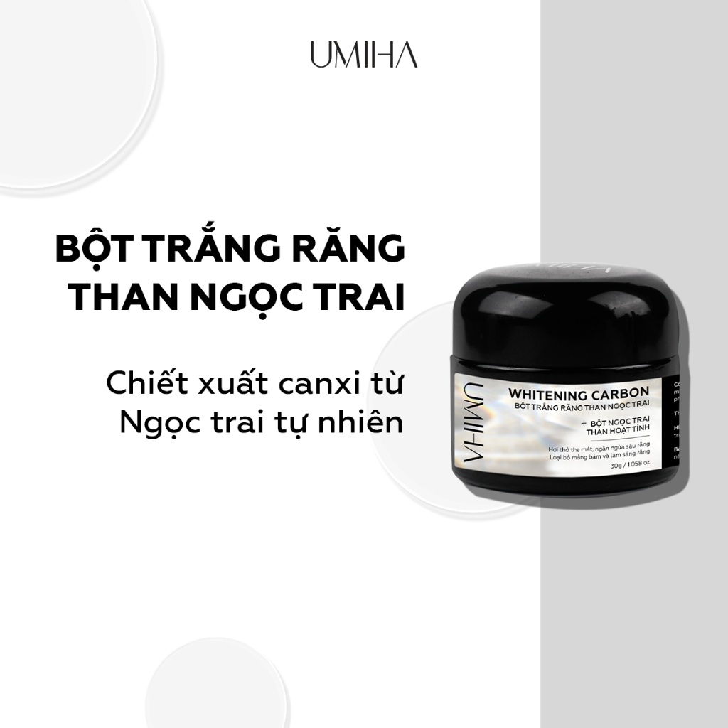 Trắng răng than Ngọc Trai UMIHA (30g) – Bột trắng răng thành phần Than hoạt tính, Canxi, Bột than tre