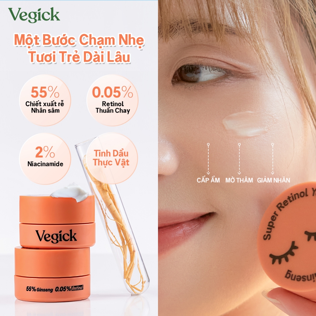 Kem Mắt Retinol Nhân Sâm Thuần Chay Mờ Thâm Giảm Nhăn Vegick Youth Eye Cream 15ml