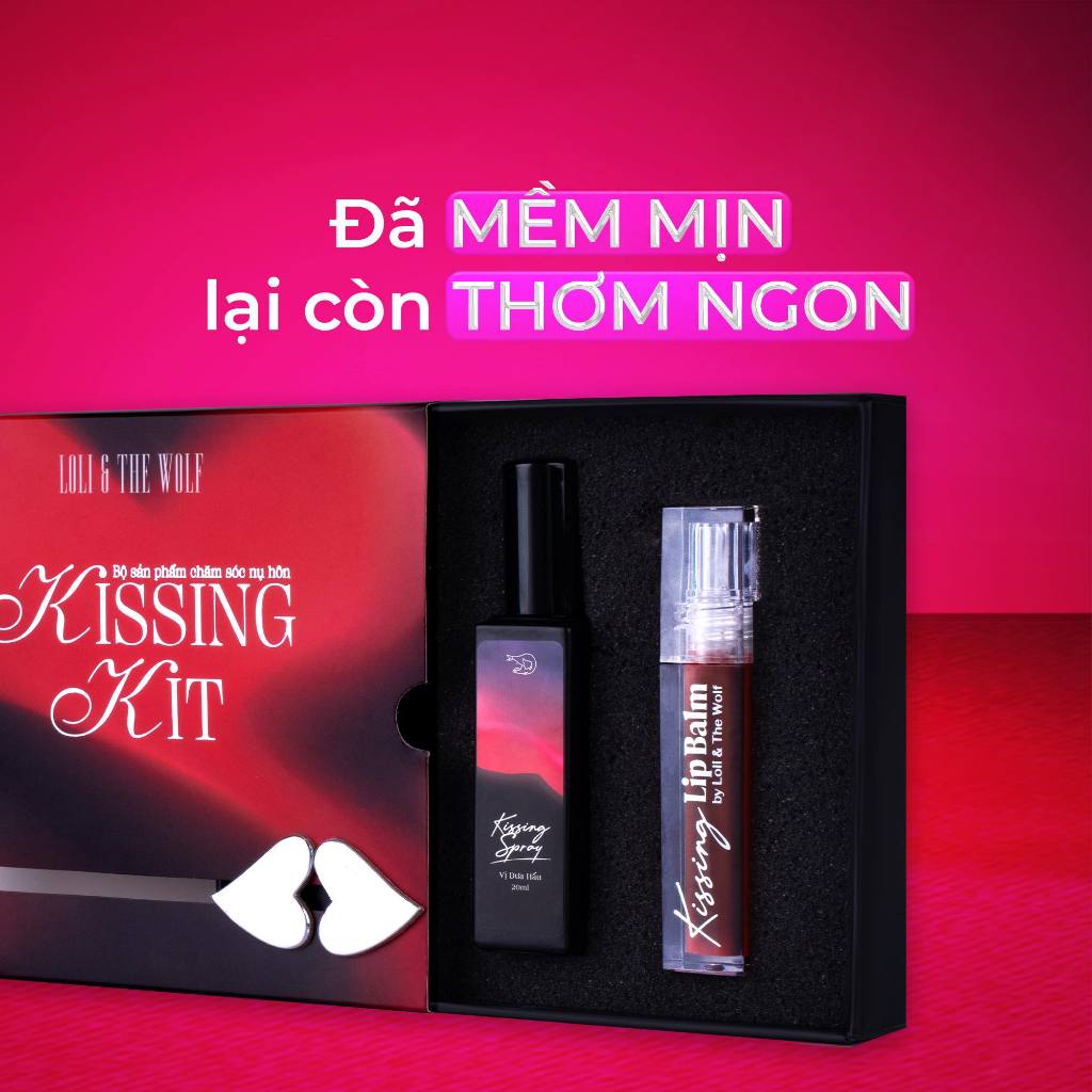 Bộ Quà Tặng BOX KISSING KIT Chăm Sóc Nụ Hôn Loli & The Wolf On: 1 Xịt Thơm Miệng 20ml + 1 Son Dưỡng Hôn 5ml Mùi Dưa Hấu