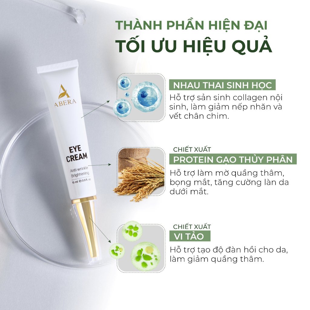 Kem Mắt Abera 15ml – Giảm Thâm Mắt, Bọng mắt, Nếp Nhăn Vùng Mắt, Cải Thiện Vùng Da Mắt Sáng Mịn