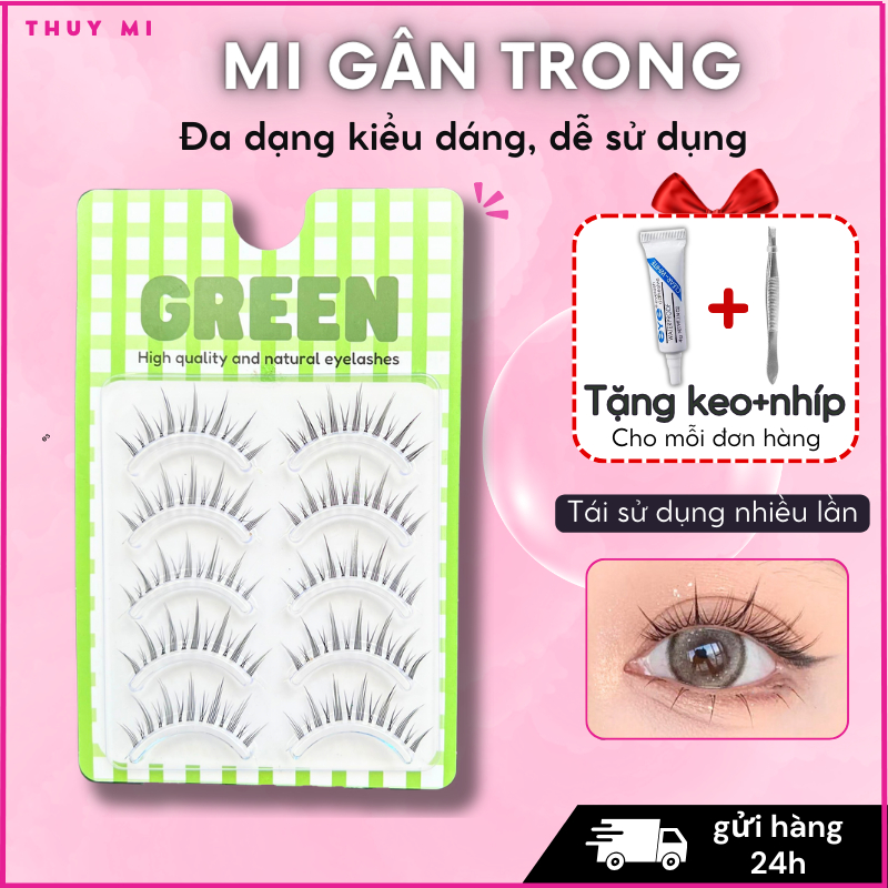 Lông Mi Giả Gân Trong Tự Nhiên 5 cặp Tái Sử Dụng Nhiều Lần Thuỷ Mi GREEN (Tặng 1 keo nhíp cho 1 đơn hàng)