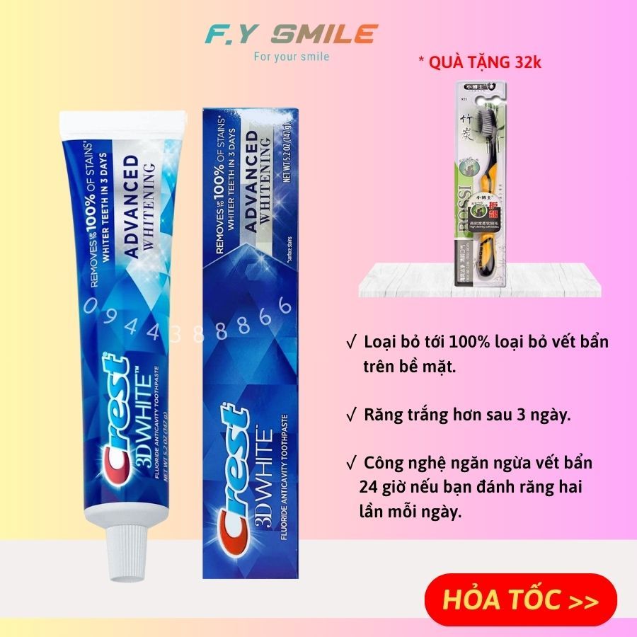 Kem đánh răng Crest 3D White Advanced Whitening 147g – Làm trắng răng, đánh bay mảng bám và bảo vệ răng