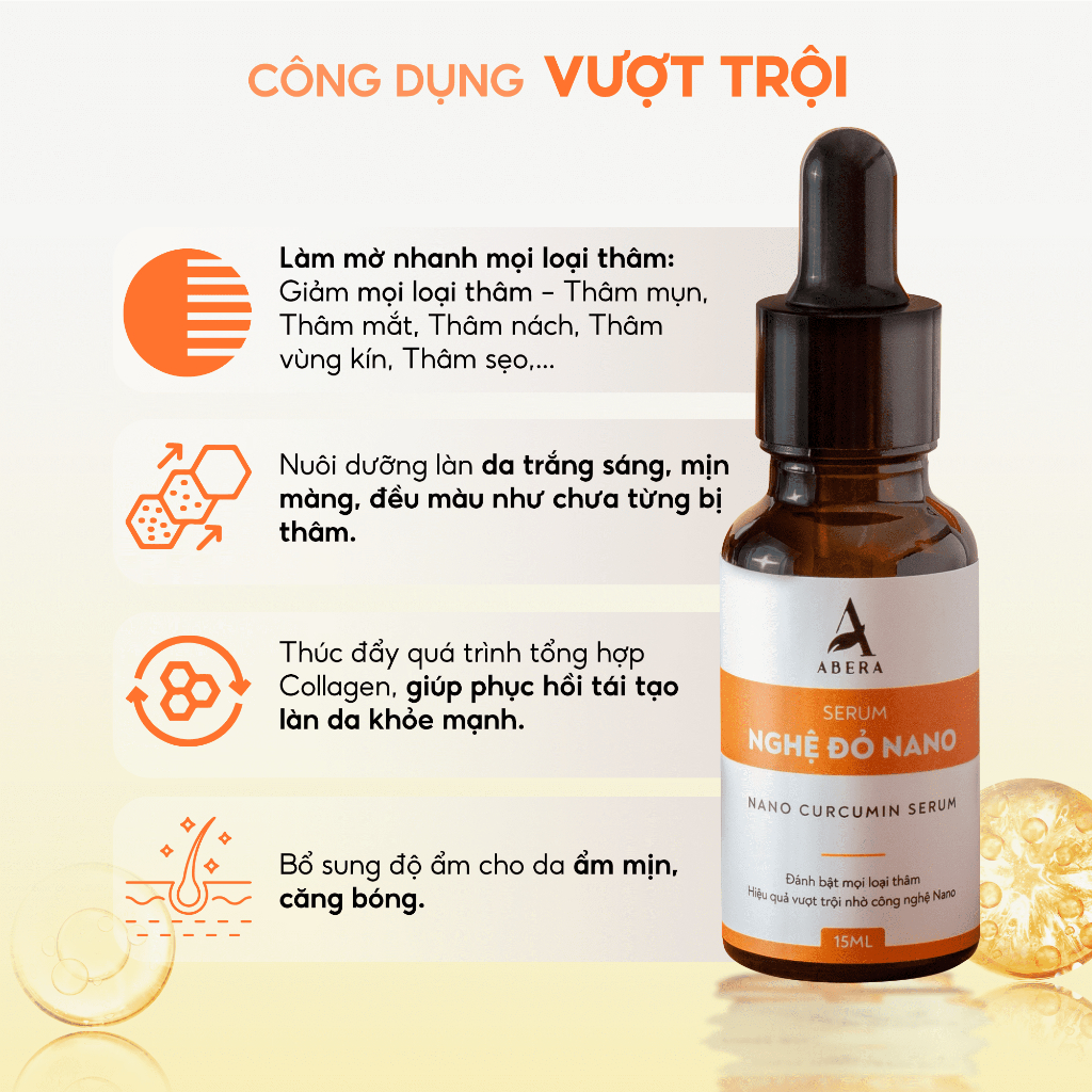 Giảm thâm mắt serum Nghệ Đỏ Nano Abera 15ml, serum mắt giảm quầng thâm mắt bọng mắt, chứa vitamin C dưỡng ẩm làm sáng da